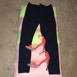 High Waist Pants | Dark Blue w/ White Stripes